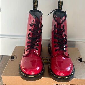 Dr. Martens Shiny Red 1460 W AirWair Patent Leathet Lamper Combat Boots